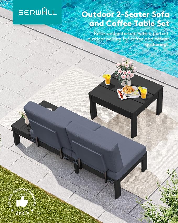SERWALL HDPE Outdoor Furniture Set, 2 Seats Outdoor Sectional - Image 10