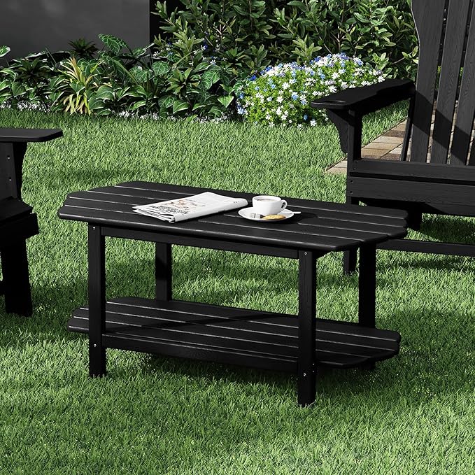 Adirondack Outdoor Patio Table-2 Tier Black Coffee Table Irregular Outside Table - Image 4
