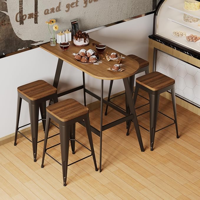 Bar Stools Set of 2 Metal Bar Stool Counter Height Bar Stools Rusty, Modern 30" - Image 4