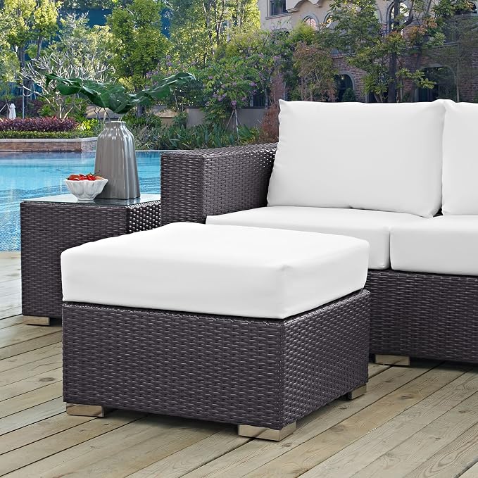 Modway Convene Wicker Rattan Outdoor Patio Square Ottoman in Espresso White - Image 2