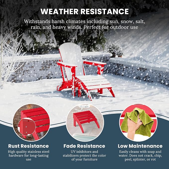 WO Home Furniture Adirondack Ottoman Outdoor Patio Footrest 13.5" Inch Folding - Image 4