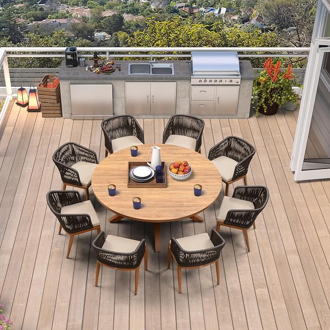 PURPLE LEAF 9 Pieces Large Round Outdoor Dining Set Patio Furniture Set by PURPLELEAF