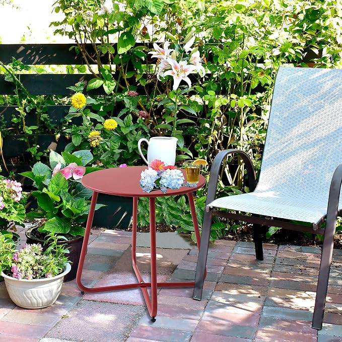 Outdoor Table Small Patio Side Table, Round Metal Side Table, Weatherproof - Image 2