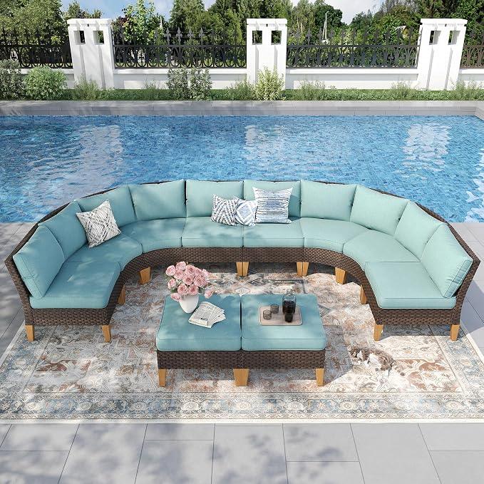 PHI VILLA 8-Piece Half-Moon Patio Furniture Set, Outdoor Wicker Sectional Sofa - Image 9