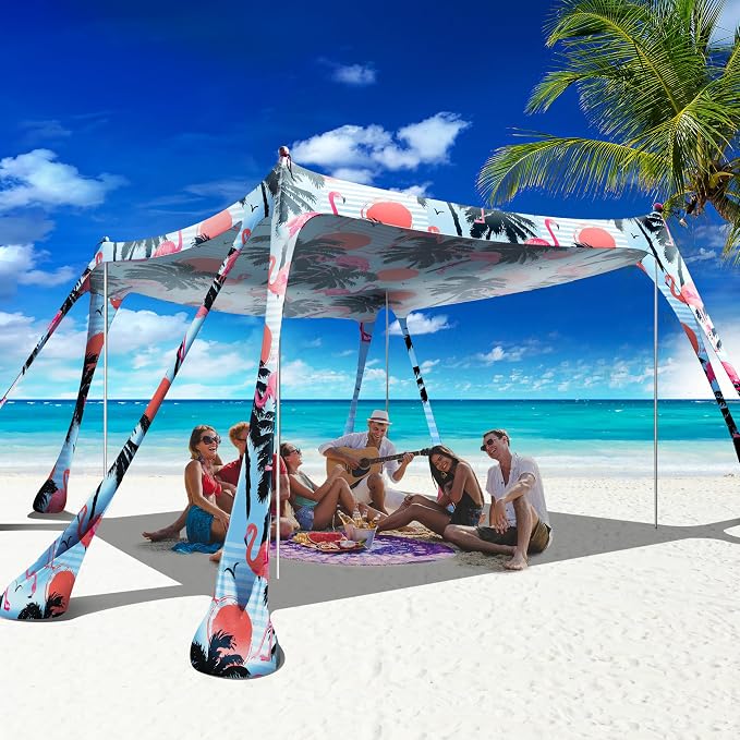 Beach Canopy Beach Tent Pop Up Shade 10x10ft Sun Shelter UPF50+ by VIONMI