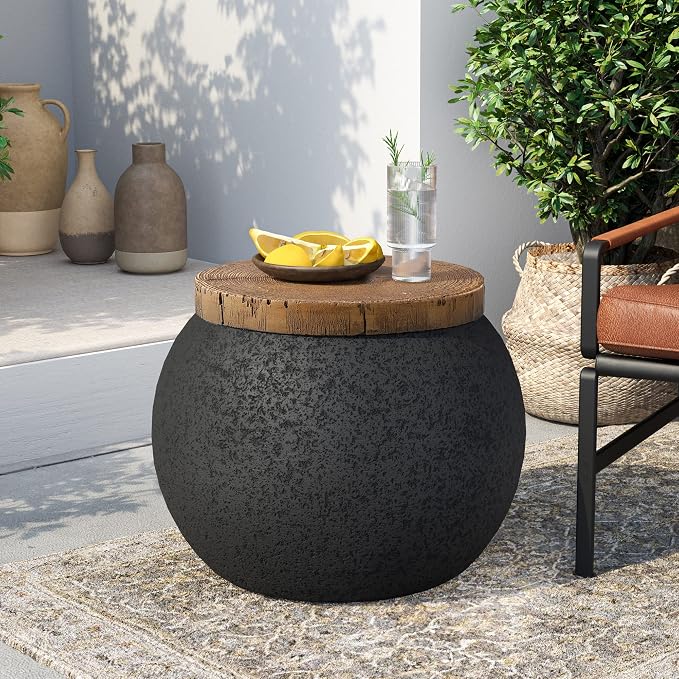 SUNBURY Outdoor Side Table Set of 2, Patio Decorative Garden Stool Wooden-Look - Image 5