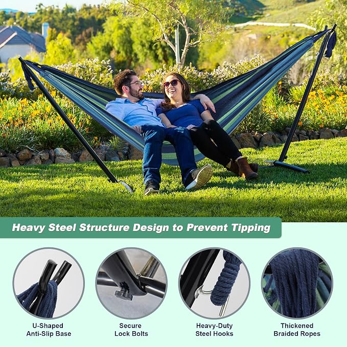 Hammock with Stand for Outside, 600lb Weight Capacity 3-in-1 Adjustable Height - Image 2