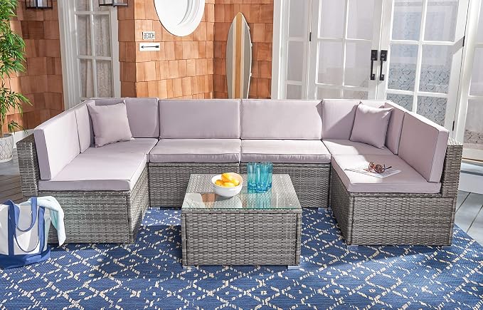 SAFAVIEH PAT7510B-2BX Collection Sectional Diona Grey Outdoor Living Patio Set - Image 2