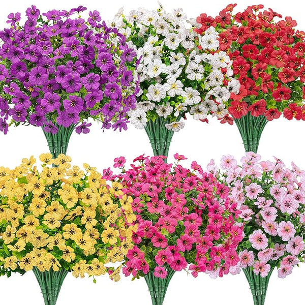 Bassion Artificial Flowers for Outdoors, 24 Bundles UV Resistant Fake Flowers by Bassion