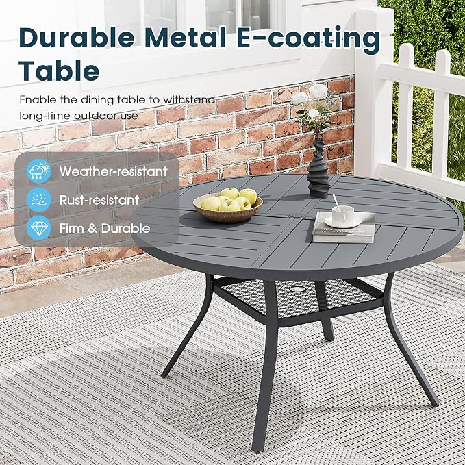 Patio Dining Table for 4, Round Metal Outdoor Table - Image 4