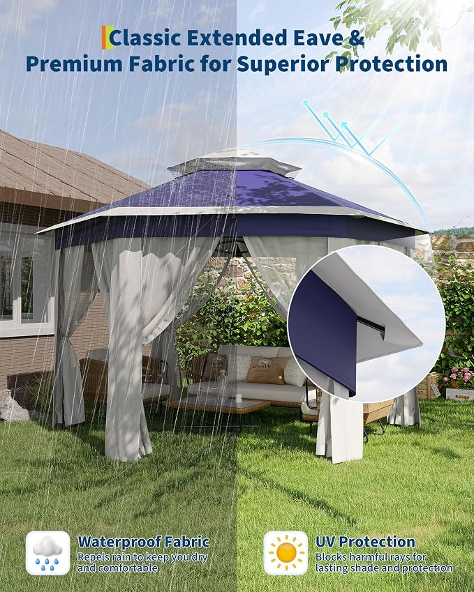 13'x13' Pop-Up Gazebo, Outdoor Hexagonal Patio Gazebo - Image 3