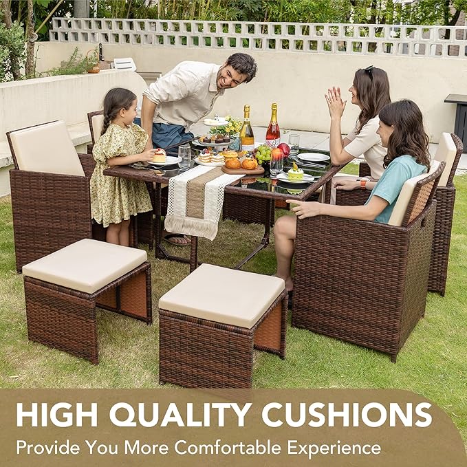 Devoko 9 Pieces Patio Dining Sets Outdoor Space Saving Rattan Chairs - Image 6