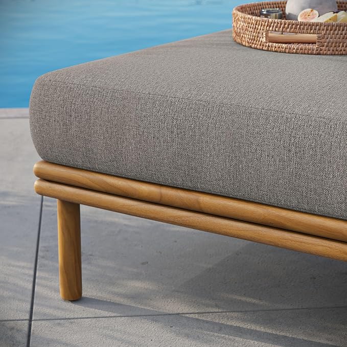 Modway Wren Teak Wood Outdoor Ottoman in Natural Driftwood - Image 6