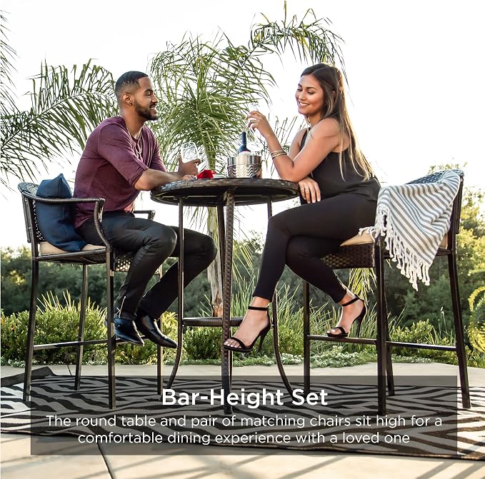 Best Choice Products 3-Piece Patio Bar Table Set, Outdoor Wicker Bar Height - Image 2