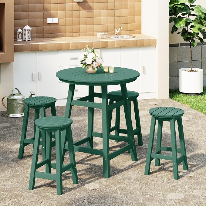 WestinTrends Malibu 5-Piece HDPE Outdoor Patio Dining Bar Bistro Table Set - Image 2