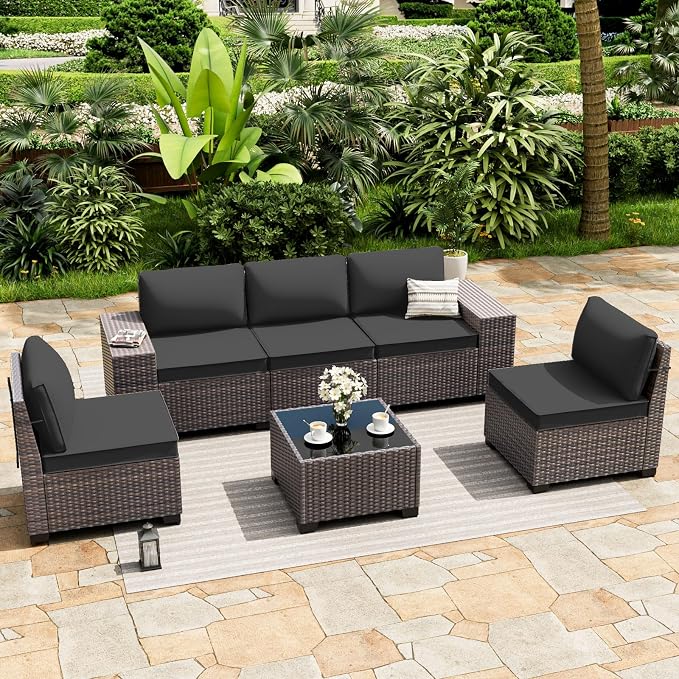 ALAULM 6 Pieces Patio Furniture Set, Oversized Seat/Armrest and High Back - Image 2