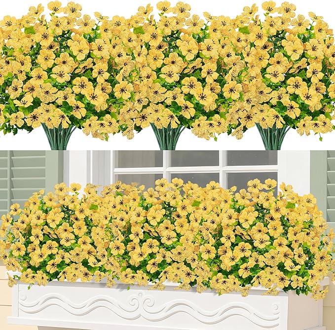 Bassion Artificial Flowers for Outdoors, 24 Bundles UV Resistant Fake Flowers by Bassion