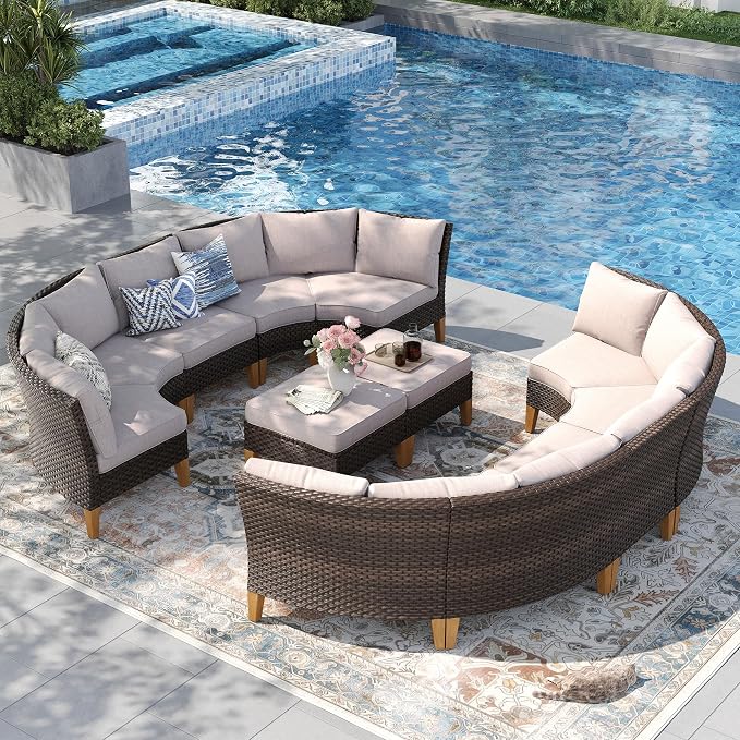 PHI VILLA 8-Piece Wicker Patio Furniture Set, Outdoor Half-Moon Curved by PHIVILLAThepioneerofcomfortablehouseholdsupplies