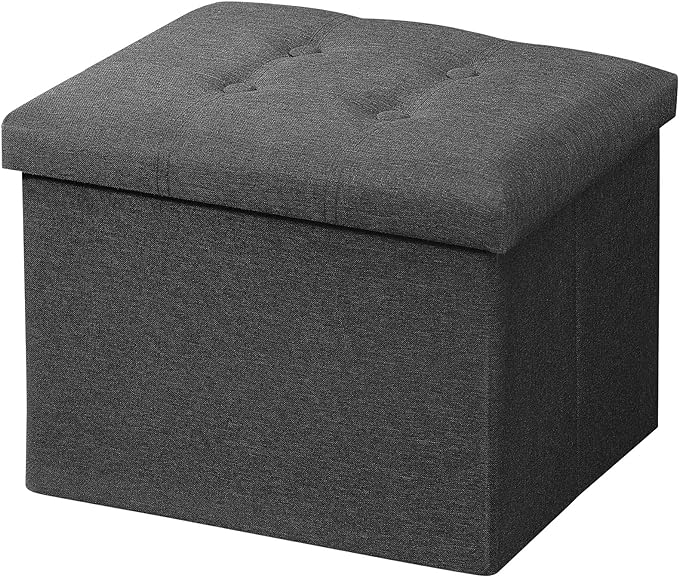 AmasSmile Storage Ottoman Folding Foot Rest Stool, 17 inches Linen Footstool by AmasSmile