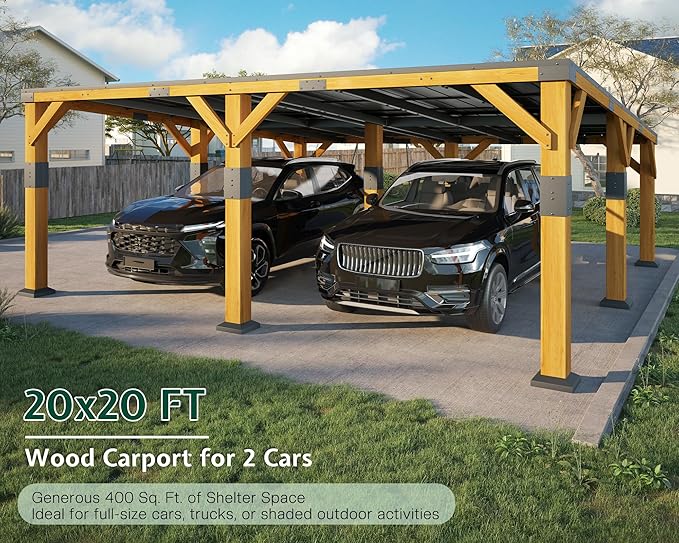 Jocisland 20x20x9.2 FT Cedar Wood Carport - Image 3