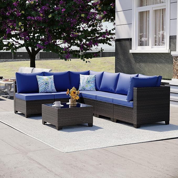 7 Pieces Outdoor Patio Furniture Set, Outdoor Wicker Sectional - Image 7