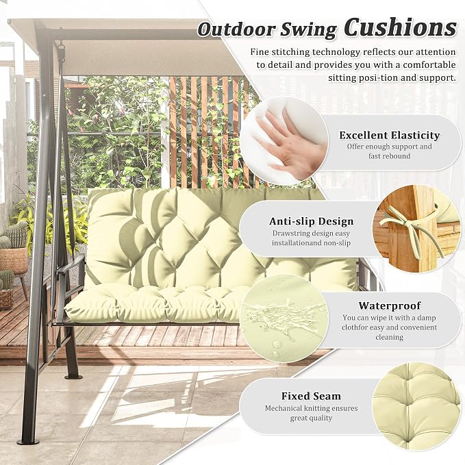 Porch Swing Cushion with Backrest 2-3 Seater Outdoor Bench Cushions Waterproof - Image 3