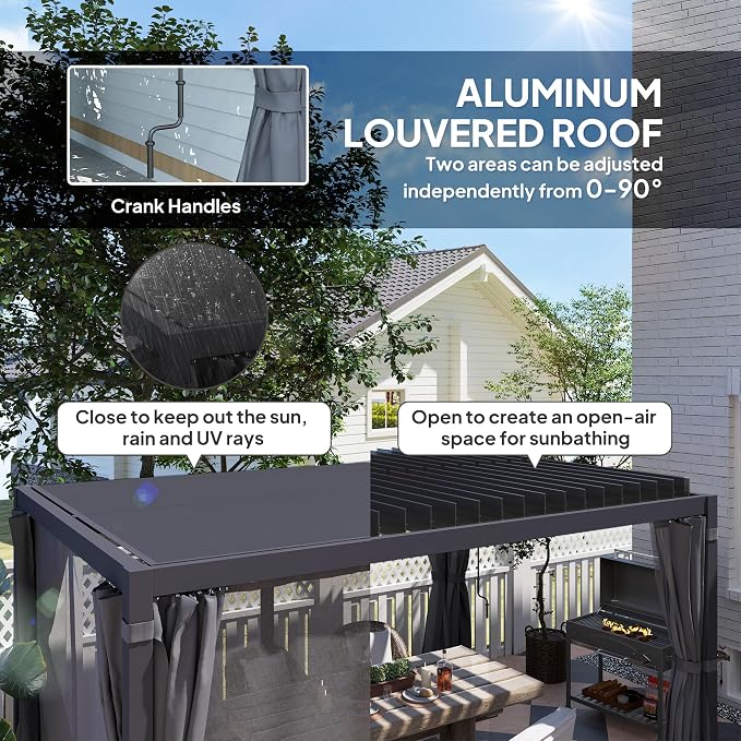 Outsunny 10 x 13 ft. Louvered Pergola Hardtop Gazebo - Image 3