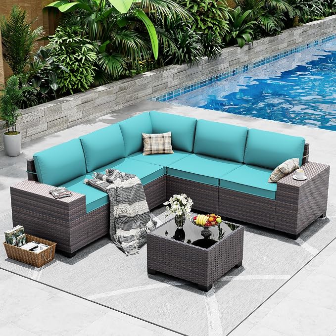 Outdoor Patio Furniture Set, 6 Pieces Outdoor Sectional Furniture High Backrest by ASJMR