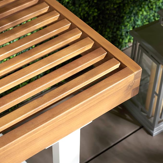 SAFAVIEH Outdoor Collection Monti Natural/White Solid Wood Bench - Image 5