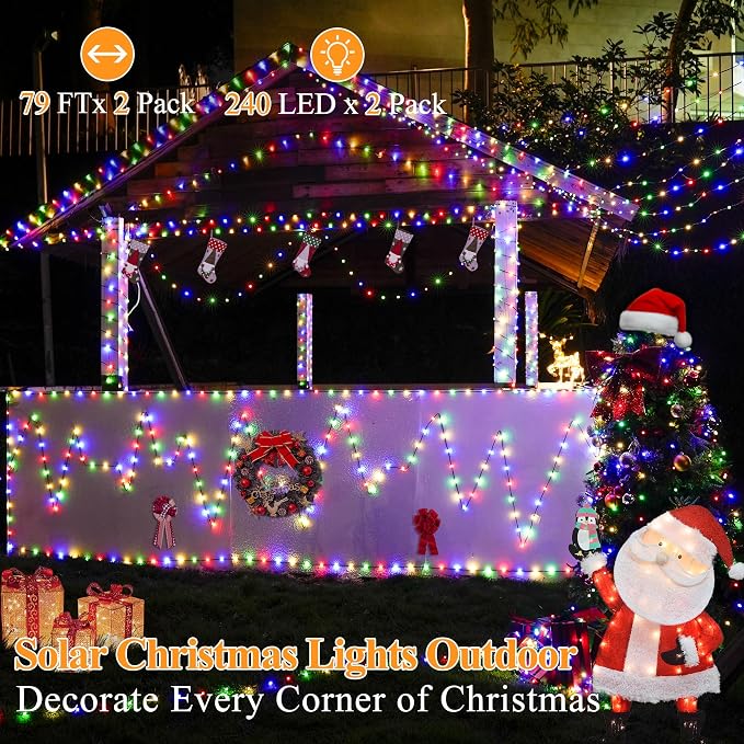 2 Pack Solar String Lights Total 480LED 158FT, IP67 Waterproof Solar Lights - Image 2