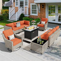 11 Pieces Outdoor Patio Furniture Set, Rattan Wicker Sectional Swivel Rocker by CAODOCPatioFurniture
