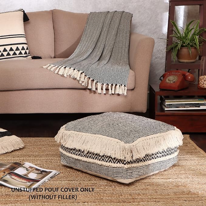 REDEARTH · UNSTUFFED Pouf Ottoman Cover Textured Storage Cube Boho Bean Bag - Image 2