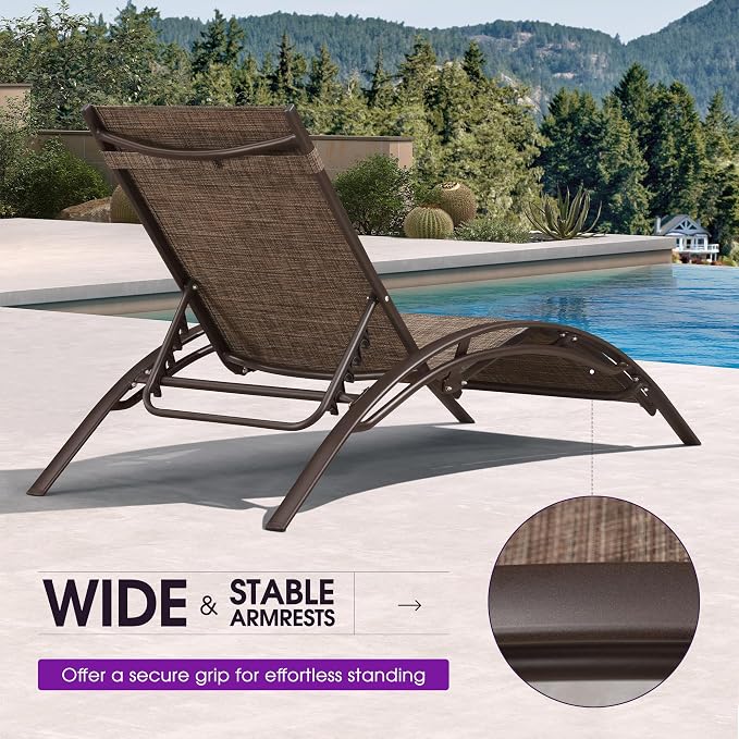 PURPLE LEAF Outdoor Oversized Chaise Lounge Chair Set of 3 Patio Pool Lounger - Image 7