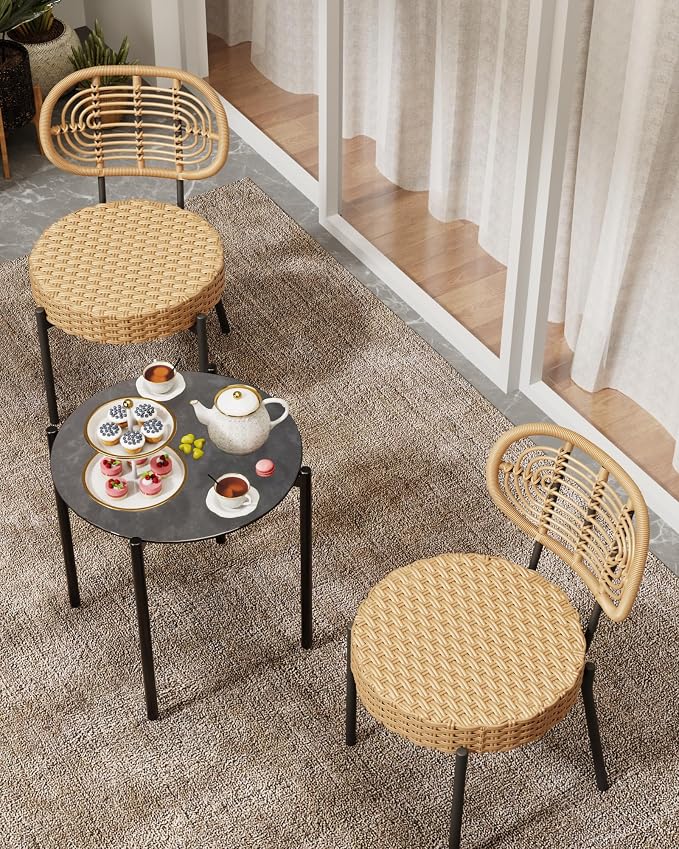 GarveeLife 3 Piece Wicker Patio Bistro Furniture Set, Outdoor Dining Chairs - Image 4
