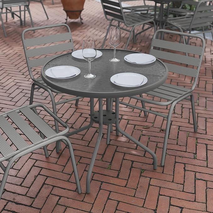 Flash Furniture Bellamy 31.5'' Round Indoor/Outdoor Tempered Glass Metal Frame - Image 7