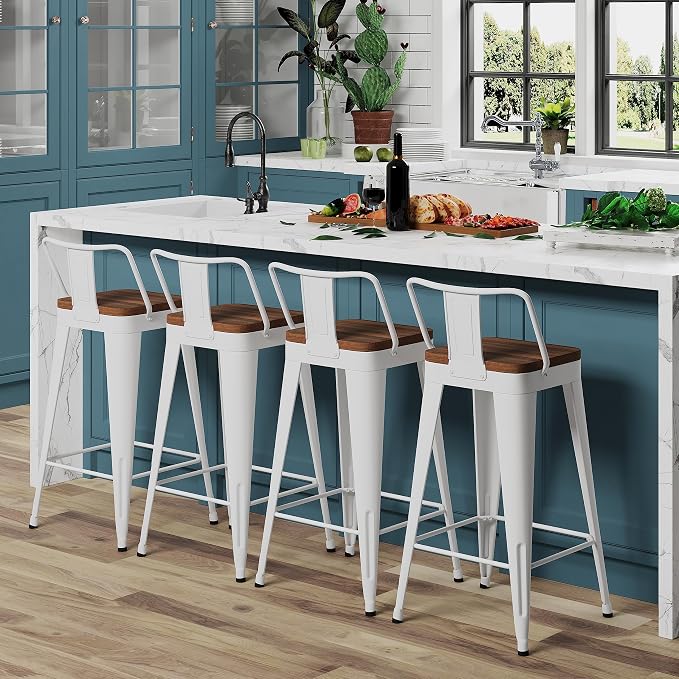 WENTMENT Bar Stools Set of 4 Counter Height Bar Stools Metal Barstools - Image 3