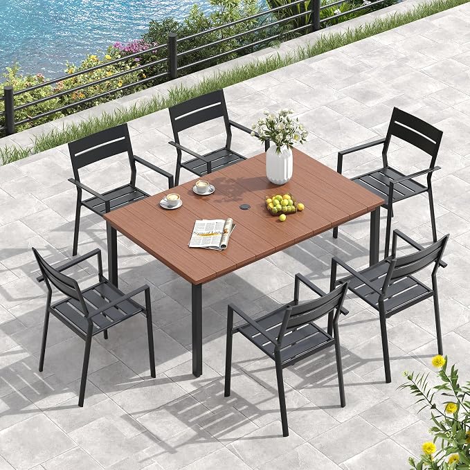 VICLLAX Outdoor Table for 6, Metal Patio Dining Table - Image 3