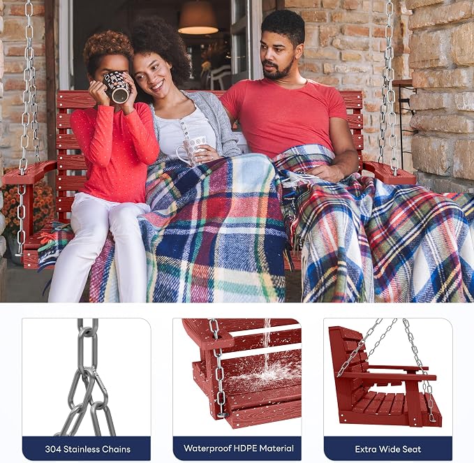 KINGYES Outdoor Hanging Patio Swing Set of 2, 2 Seat Swing Chair - Image 4