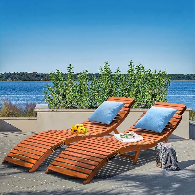Greesum Wood Folding Chaise Lounge Chair, Weatherproof Extended Sun Lounger by BuynowfromGreesum
