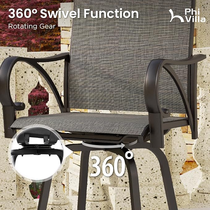 PHI VILLA Outdoor Swivel Bar Stools Set of 4, High Top Patio Bar Stools & Chairs - Image 5