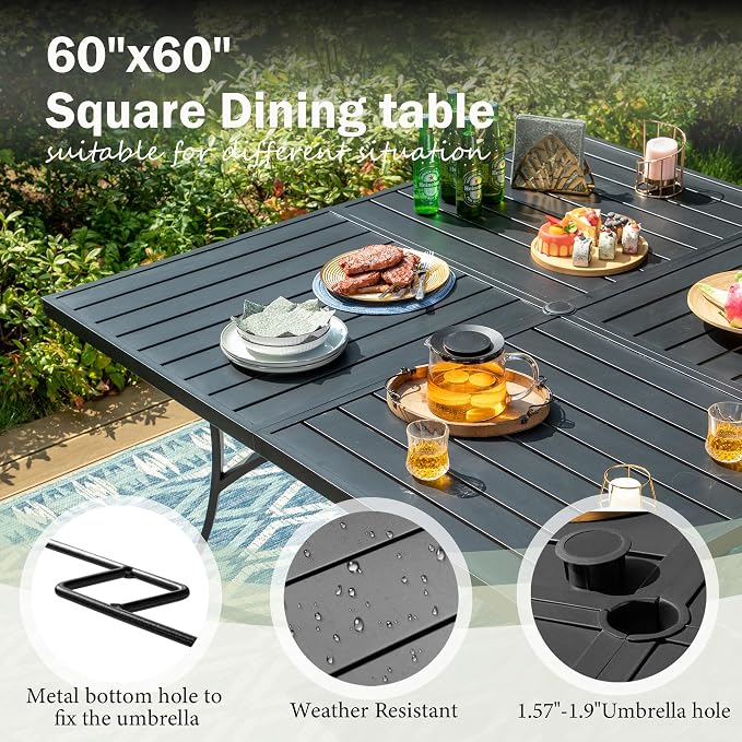 9 Pieces Outdoor Dining Set for 8, Patio Dining Set Wicker Rattan Chairs - Image 5
