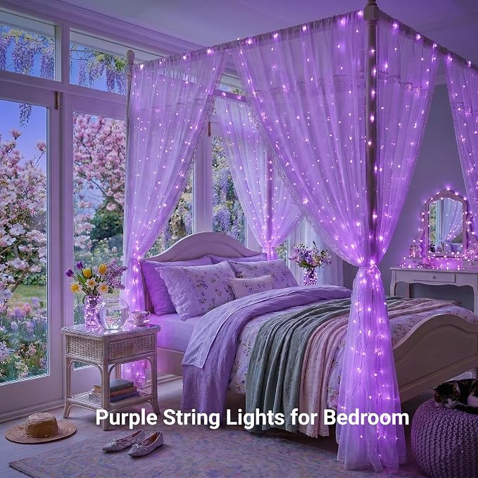 JMEXSUSS Purple Christmas Lights Indoor Outdoor Clear Wire, 66ft 200 LED Purple - Image 2