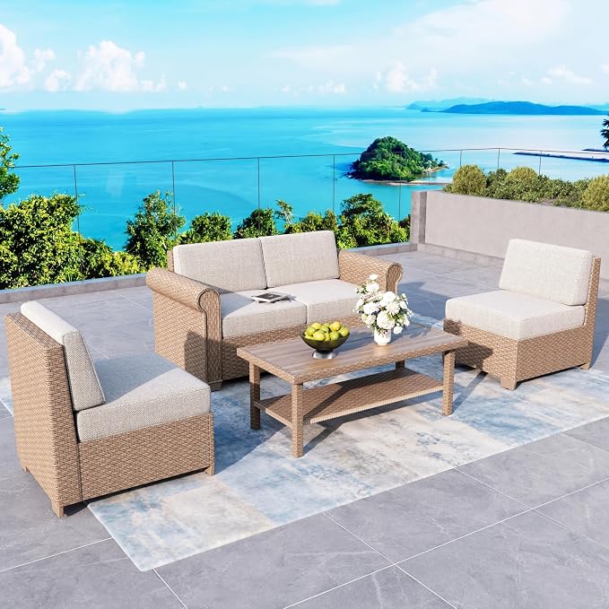 Patio Furniture Set 5 Piece, Wicker Rattan Sectional Sofa Couch by SUNSHINEVALLEY
