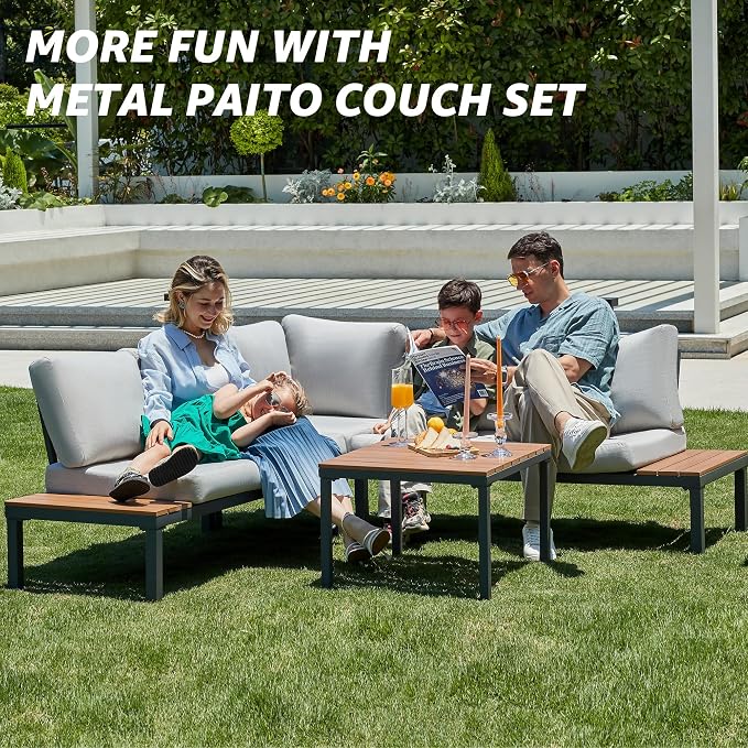 NATURAL EXPRESSIONS Patio Furniture Sets, L Shape Patio Sectional Metal Outdoor - Image 6
