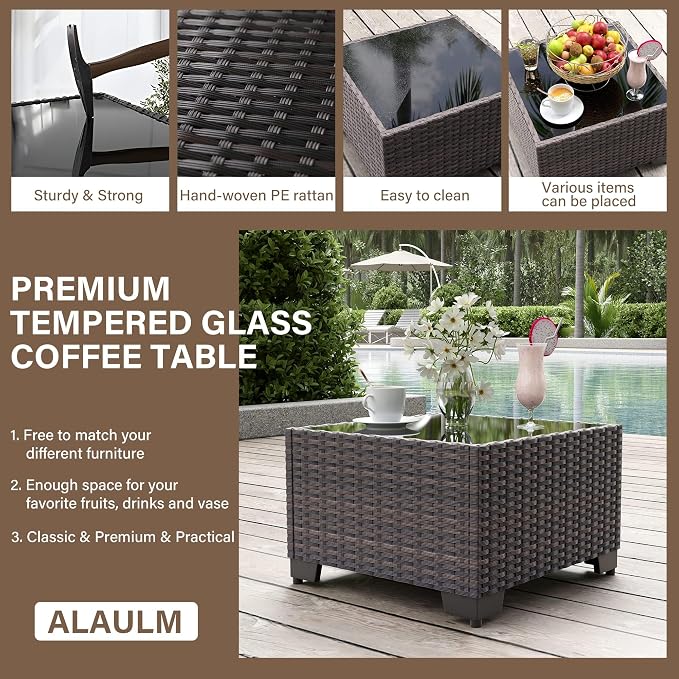 ALAULM 12 Pieces Patio Furniture Set Outdoor Sectional Sofa Brown PE Rattan - Image 5