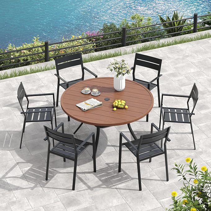 VICLLAX 47.2" Round Patio Table, Outdoor Dining Table - Image 5