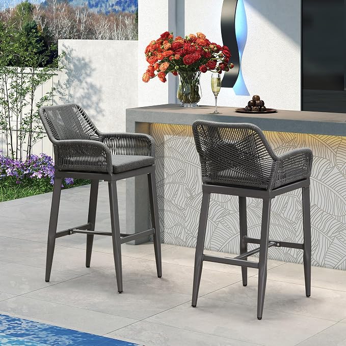 PURPLE LEAF Outdoor 29" Bar Stools Set of 4, Boho Patio Bar Height Chair - Image 2