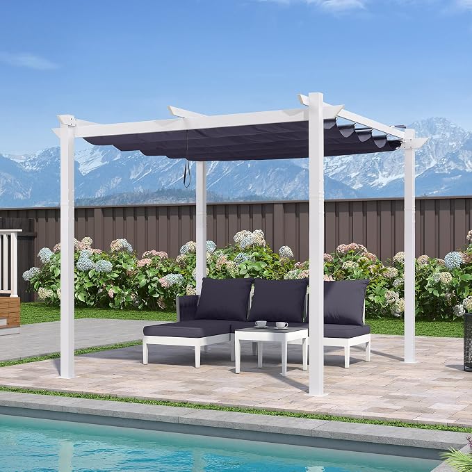 PURPLE LEAF 10' x 10' Outdoor Aluminum Pergola White Heavy-Duty Retractable - Image 2