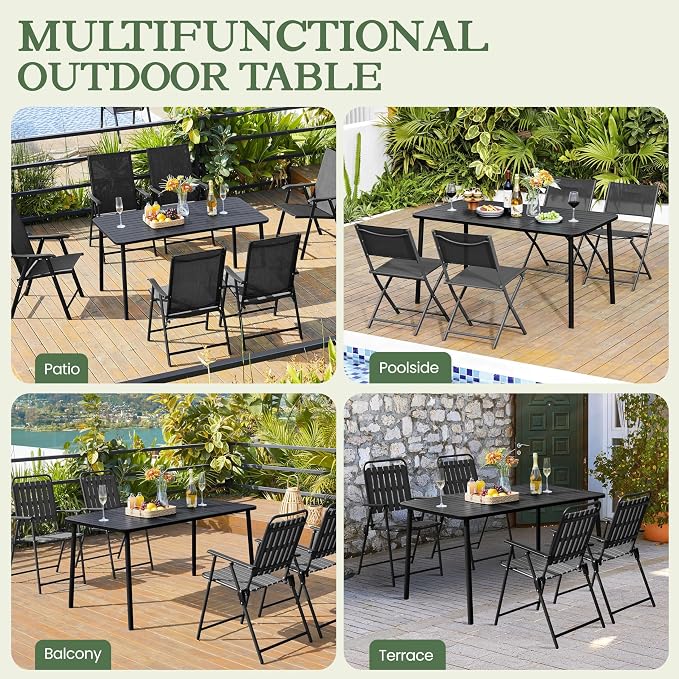 Yaheetech Outdoor Dining Table for 6 Person, Rectangular Slatted Metal Patio - Image 8