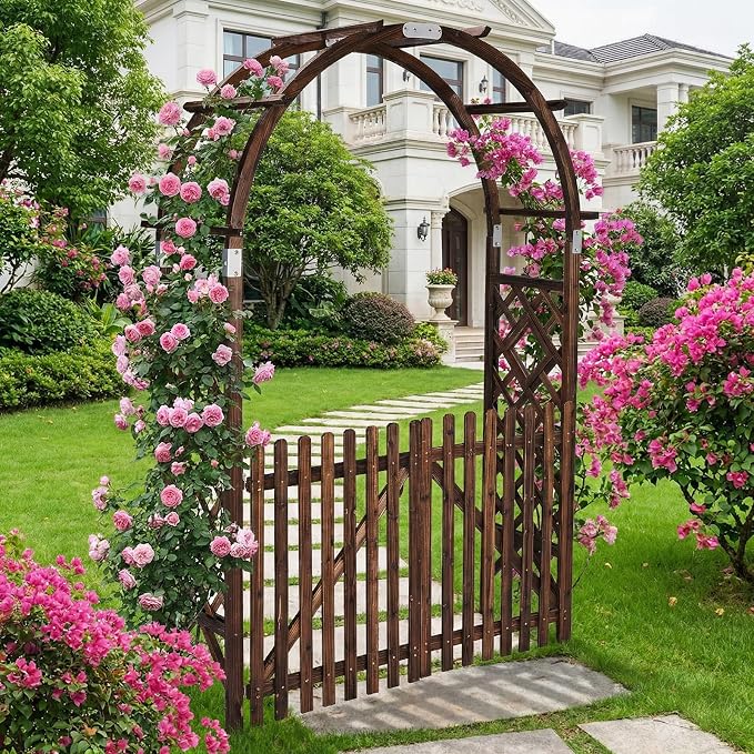 VINGLI Wooden Garden Arbor, Heavy Duty Outdoor Frame Trellis - Image 7